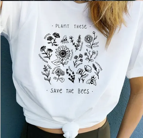 Unisex Cotton Short Sleeve T-Shirt With Botanical Bee Print Plant These Save The Bees Graphic Top For Youth Casual Summer Apparel
