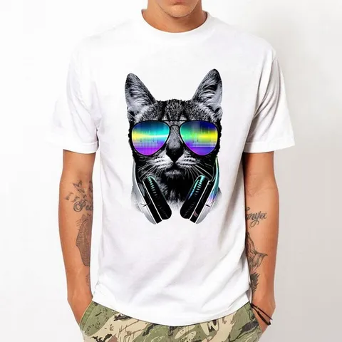 Women Modal Fiber Casual Cat Graphic Print T-Shirt Short Sleeve Round Neck Summer White Tee Shirt Top For Daily Wear
