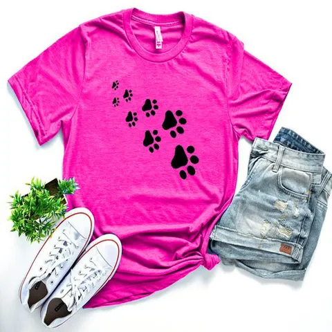 Women's Casual Modal T-Shirt Cute Cat Paw Print Round Neck Short Sleeve Pullover Basic Summer Top