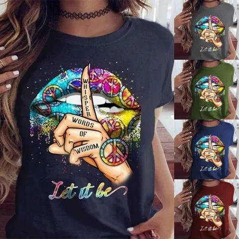 Dames Whisper Words of Wisdom T-Shirt Katoen Ronde Hals Korte Mouw Bedrukt Casual Graphic Top Let It Be