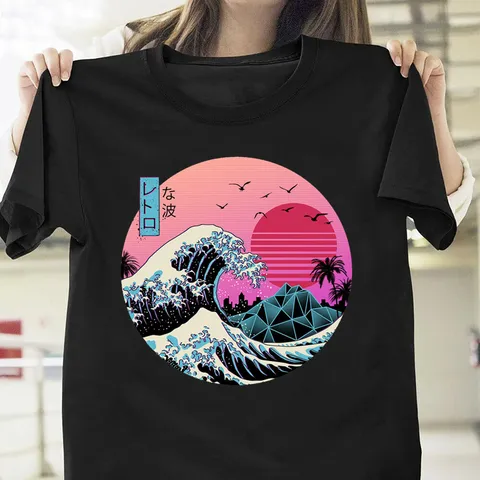 The Great Retro Wave Japanse Anime T-Shirt Harajuku Streetwear Katoen Korte Mouw Ronde Hals Grafische Top Voor Heren Vrouwen Casual T-Shirt