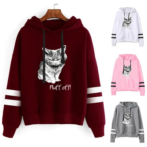 Unisex Casual Pullover Hoodie Cat Graphic Print Double Stripe Sleeve Long Sleeve Hooded Sweatshirt Winter Streetwear Top