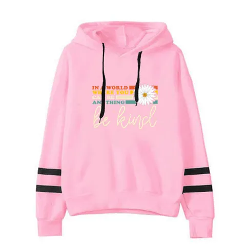 Sweat à Capuche Unisexe Décontracté en Polyester Imprimé Lettre Marguerite Rayures Manches Longues Pull Chaud Vêtement de Rue