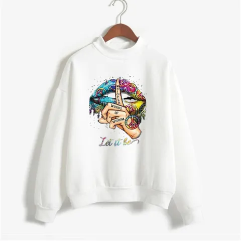 Sudadera de Cuello Alto para Mujer Manga Larga Estampado de Letras Casual Pullover Top Moda de Otoño Invierno Sudaderas de Color Sólido Sin Sombrero