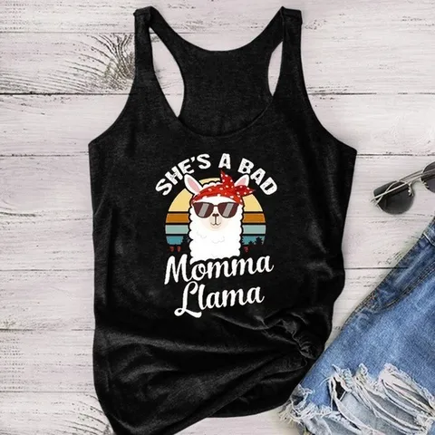 Dames Modal Mouwloze Tank Top Schattige Alpaca Print Ronde Hals Casual Zomer Modal Vest Top Momma Llama Graphic Tee