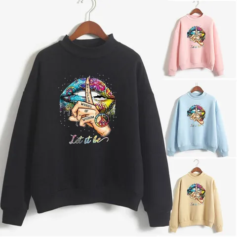 Sudadera de Cuello Alto para Mujer Manga Larga Estampado de Letras Casual Pullover Top Moda de Otoño Invierno Sudaderas de Color Sólido Sin Sombrero