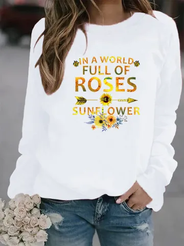 Dames Casual Crew Neck Sweatshirt Lange Mouw Polyester Pullover Top Bloemen Dierenprint Mode Graphic Sweatshirt Top