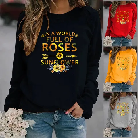 Dames Casual Crew Neck Sweatshirt Lange Mouw Polyester Pullover Top Bloemen Dierenprint Mode Graphic Sweatshirt Top
