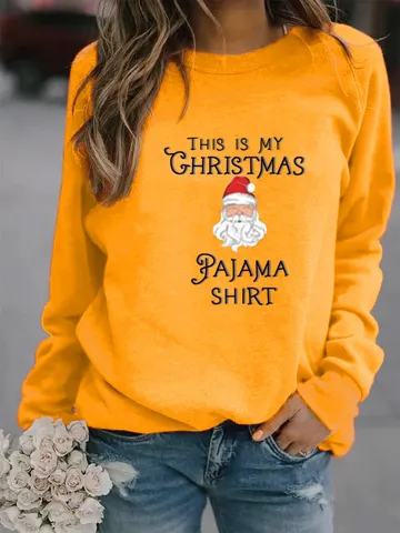 Dames Kerstman Print Sweatshirt Lange Mouwen Ronde Hals Pullover Feestelijk Polyester Casual Top Pyjama Shirt