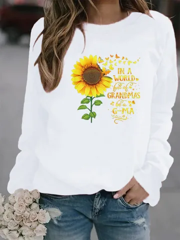 Sweat-shirt Décontracté en Polyester Imprimé pour Femmes Manches Longues Col Rond Motif Floral Pullover Top pour Femmes Vêtements de Mode Confortables