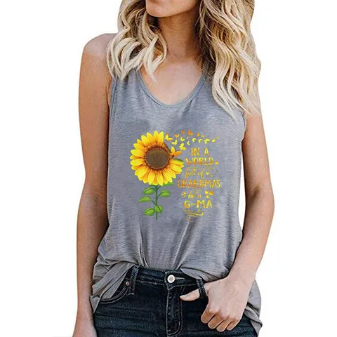 Women's Summer Racerback Tank Top Sunflower Graphic Printed Sleeveless Casual Polyester Top For Holiday Daily Wear