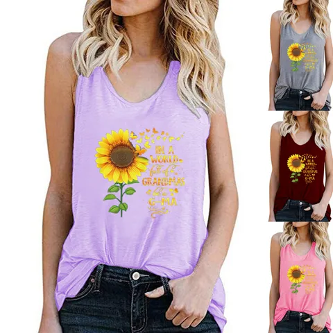 Women's Summer Racerback Tank Top Sunflower Graphic Printed Sleeveless Casual Polyester Top For Holiday Daily Wear