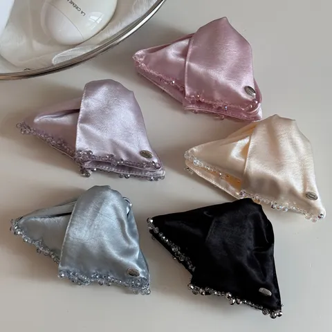 Elegant Satin Triangle Bow Hair Claw Clip Sweet Handmade Artificial Pearl Beaded Tassel Shark Clip Back Head Hair Accessory For Women Party Everyday Style