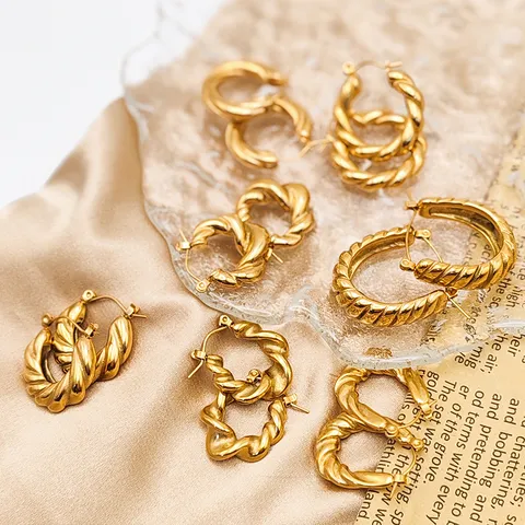 Stainless Steel Twisted Hoop Earrings For Women 18K Gold Plated Waterproof Geometric Twist Ear Jewelry Gift