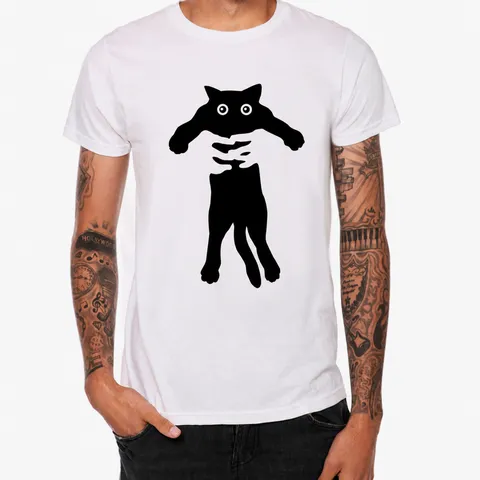 Men Casual Cotton T-Shirt Funny Cartoon Animal Cat Print Short Sleeve Top Round Neck Summer Breathable Fashion Tee Shirt