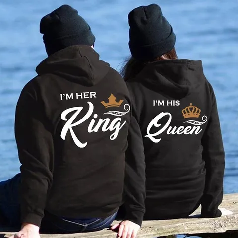 Φούτερ για Ζευγάρια για Άνδρες Γυναίκες King Queen Τύπωμα Μαύρο Μακρυμάνικο Casual Πουλόβερ Φούτερ με Κουκούλα Urban Style Graphic Hoodies