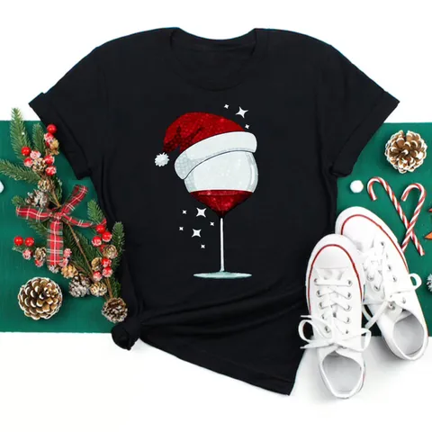 Christmas Snowman Wine Glass Print Short Sleeve T-Shirt For Men Women Casual Round Neck Linen Top Xmas Party Graphic Tee