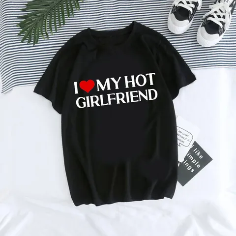 Camiseta Casual Unisex de Manga Corta de Elastano Estampada Cuello Redondo Gráfica Top para Pareja Streetwear Día de San Valentín