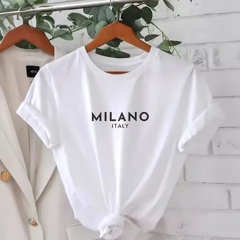 Women Casual Short Sleeve T-Shirt Round Neck Letter Print Knotted Hem Polyester Top White Basic Summer Tee