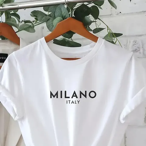 Women Casual Short Sleeve T-Shirt Round Neck Letter Print Knotted Hem Polyester Top White Basic Summer Tee