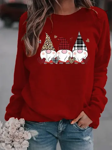 Sweat-shirt Col Rond Manches Longues Imprimé Gnomes de Noël Doublé Polaire pour Hommes Femmes Décontracté Festif Chaud en Polyester
