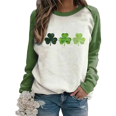 Herren Casual Rundhals Langarm Sweatshirt Polyester Fleece Gefüttert St. Patrick's Day Klee Print Pullover Top