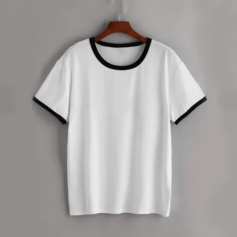 Camiseta Blanca de Manga Ranglán Color de Contraste Unisex Poliéster Cuello Redondo Manga Corta para Impresión por Sublimación