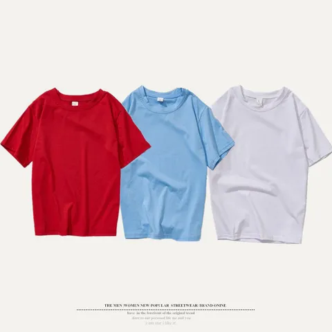 Men Casual Cotton Blend T-Shirt Basic Solid Color Round Neck Short Sleeve Top DIY Printed Cultural Advertising Tee