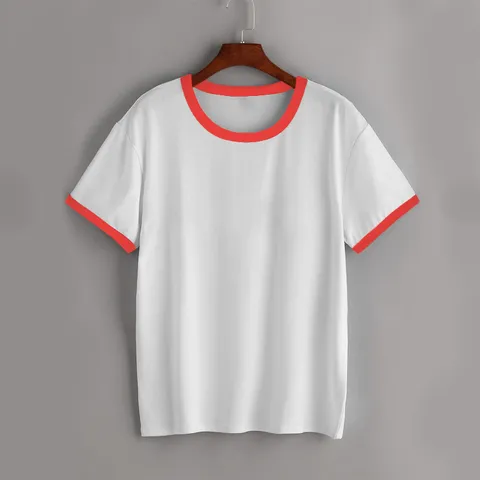 Camiseta Blanca de Manga Ranglán Color de Contraste Unisex Poliéster Cuello Redondo Manga Corta para Impresión por Sublimación