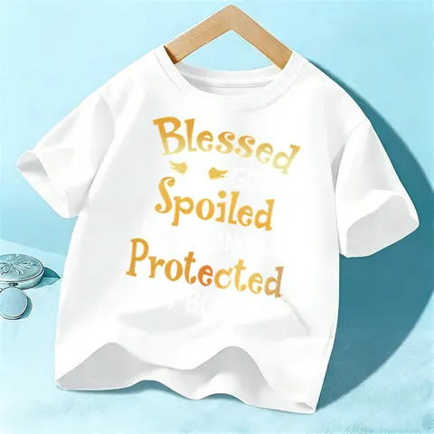 Cotton Kids T-Shirt Short Sleeve Crew Neck Letter Print Top For Boys Girls Summer Casual Comfortable Children Clothes