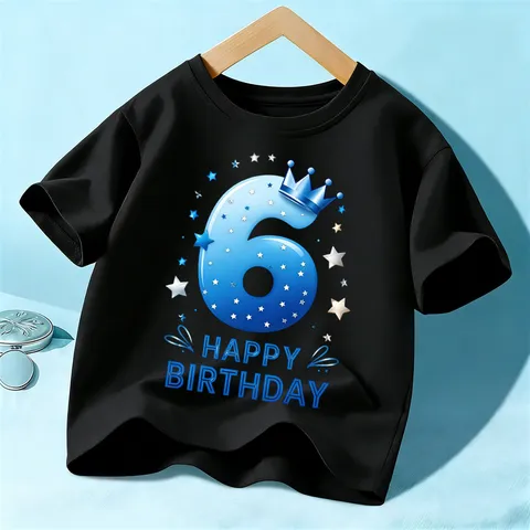 T-shirt d'Anniversaire en Coton pour Enfants Manches Courtes Top Happy Birthday Imprimé Nombre Tee Garçons Filles Vêtements