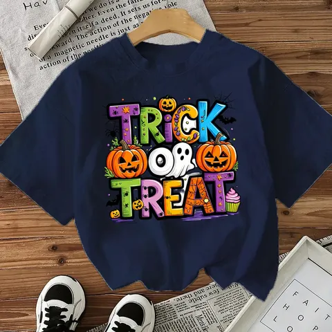 Dames Halloween Trick Or Treat Bedrukt T-shirt Katoen Ronde Hals Korte Mouw Losse Feestelijke Grafische Top Party Kleding