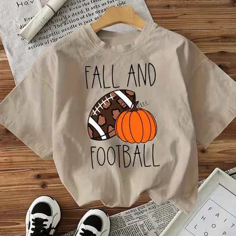 Women Halloween Fall Football Printed T-Shirt Casual Short Sleeve Cotton Top Combed Cotton Pullover Round Neck T-Shirt For Party