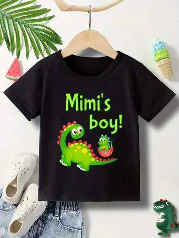 Kids Dinosaur Print Combed Cotton Short Sleeve T-Shirt Casual Round Neck Top For Boys And Girls Summer Comfortable Clothing