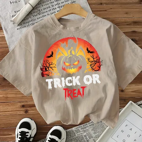 Dames Halloween Grafisch Korte Mouw T-Shirt Casual Leuke Pompoen Print Ronde Hals Losse Pullover Top