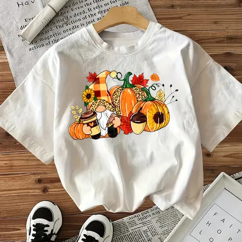 Dames Halloween Pompoen Gnoom Print Korte Mouw T-Shirt Casual Ronde Hals Katoenmix Top Herfst Vakantie Grafische Tee