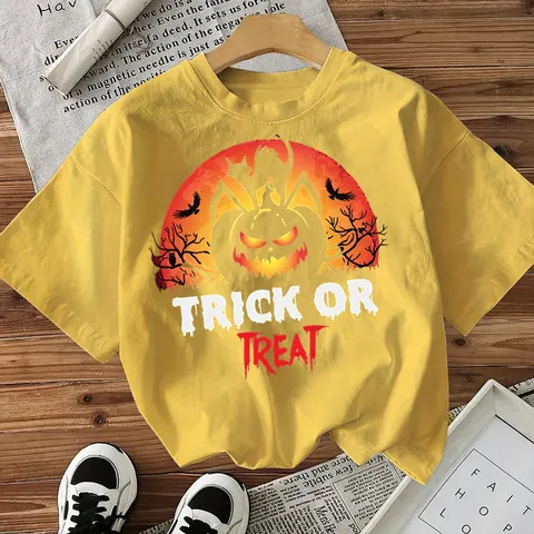Dames Halloween Grafisch Korte Mouw T-Shirt Casual Leuke Pompoen Print Ronde Hals Losse Pullover Top