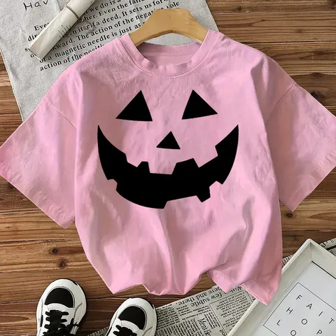 Women Halloween Pumpkin Face Printed T-Shirt Casual Cotton Short Sleeve Round Neck Top Festival Costume Party Clothing