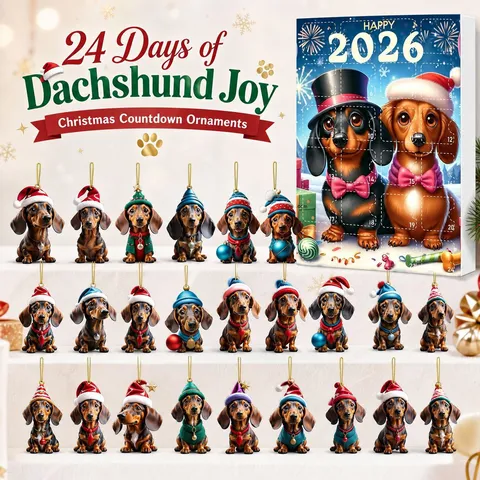 Calendario de Adviento de Navidad Caja Sorpresa Perro Salchicha Dibujos Animados Acrílico Adornos Colgantes Regalo Sorpresa Festivo