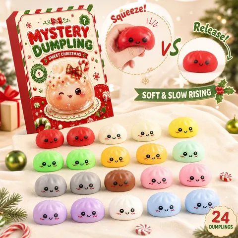 Christmas 24 Days Advent Calendar Mystery Blind Box Cartoon Steamed Bun Squishy Slow Rising Decompression Toy Gift