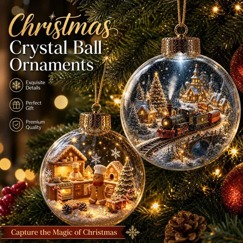 Christmas Crystal Ball Pendant Gingerbread Man Train Micro Landscape Hanging Ornament Acrylic Tree Decoration Holiday Gift