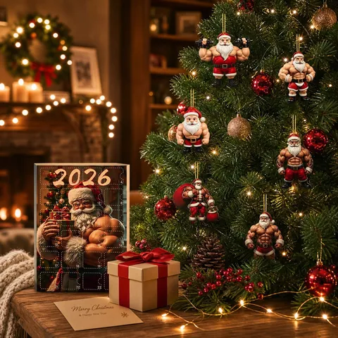 2026 Christmas Advent Calendar Blind Box Muscle Santa Claus Pendant Acrylic Tree Hanging Decoration Holiday Gift