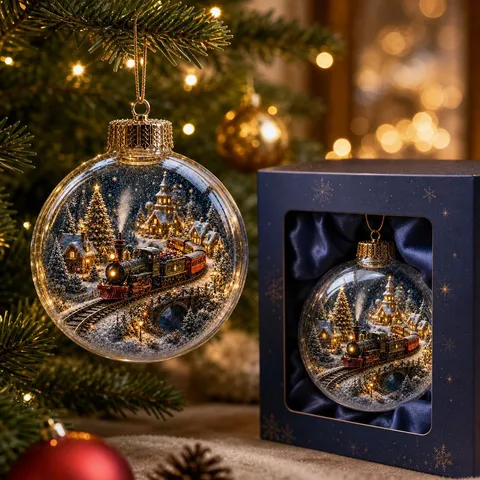 Christmas Crystal Ball Pendant Gingerbread Man Train Micro Landscape Hanging Ornament Acrylic Tree Decoration Holiday Gift