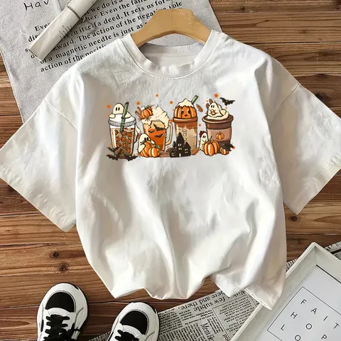 Dames Halloween Pumpkin Ghost Print Korte Mouw Ronde Hals Casual Katoen T-Shirt Basis Losse Top