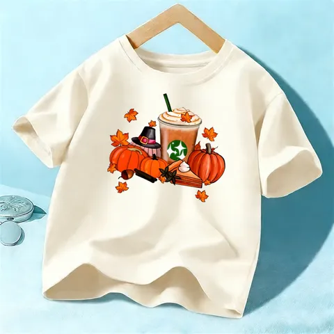 Kids Halloween Pumpkin Print Short Sleeve Pure Cotton Crew Neck T Shirt Top