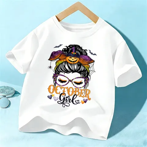 Kids Halloween Cotton Short Sleeve T-Shirt Cute Pumpkin Girl Print Casual Tops For Boys And Girls Festival Party Wear