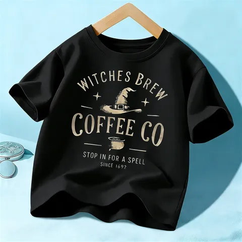 Kids Halloween Short Sleeve T-Shirt Cotton Casual Round Neck Graphic Top For Boys Girls