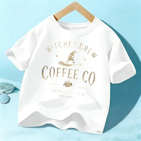 Kids Halloween Short Sleeve T-Shirt Cotton Casual Round Neck Graphic Top For Boys Girls