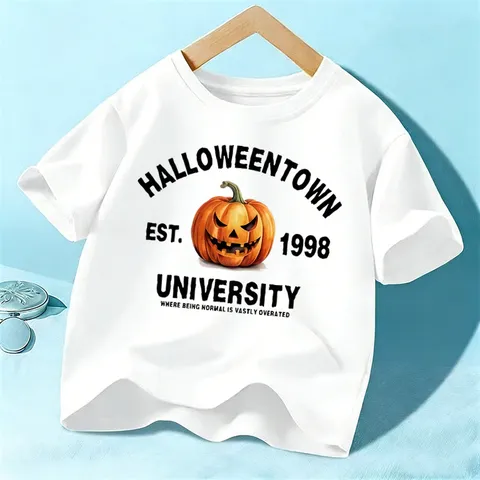Camiseta de Manga Corta con Estampado de Calabaza de Halloween para Niños Niños Casual Cuello Redondo Algodón Top Festival