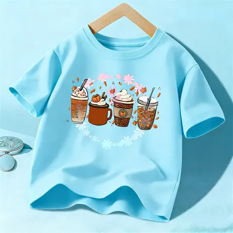 Kinder Halloween Kürbis Kaffee Druck Kurzarm T-Shirt Lässig Unisex Kinder Sommer Baumwolle Tops